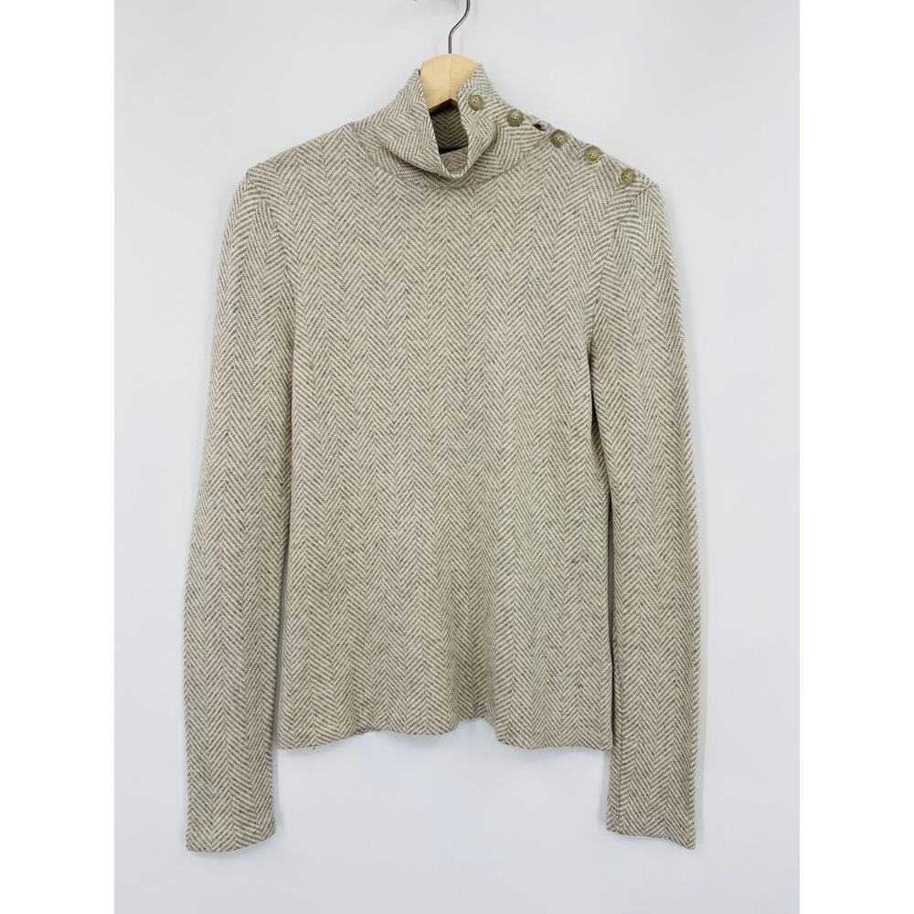 Ralph Lauren Silk Cashmere gray chevron thin knit mock neck